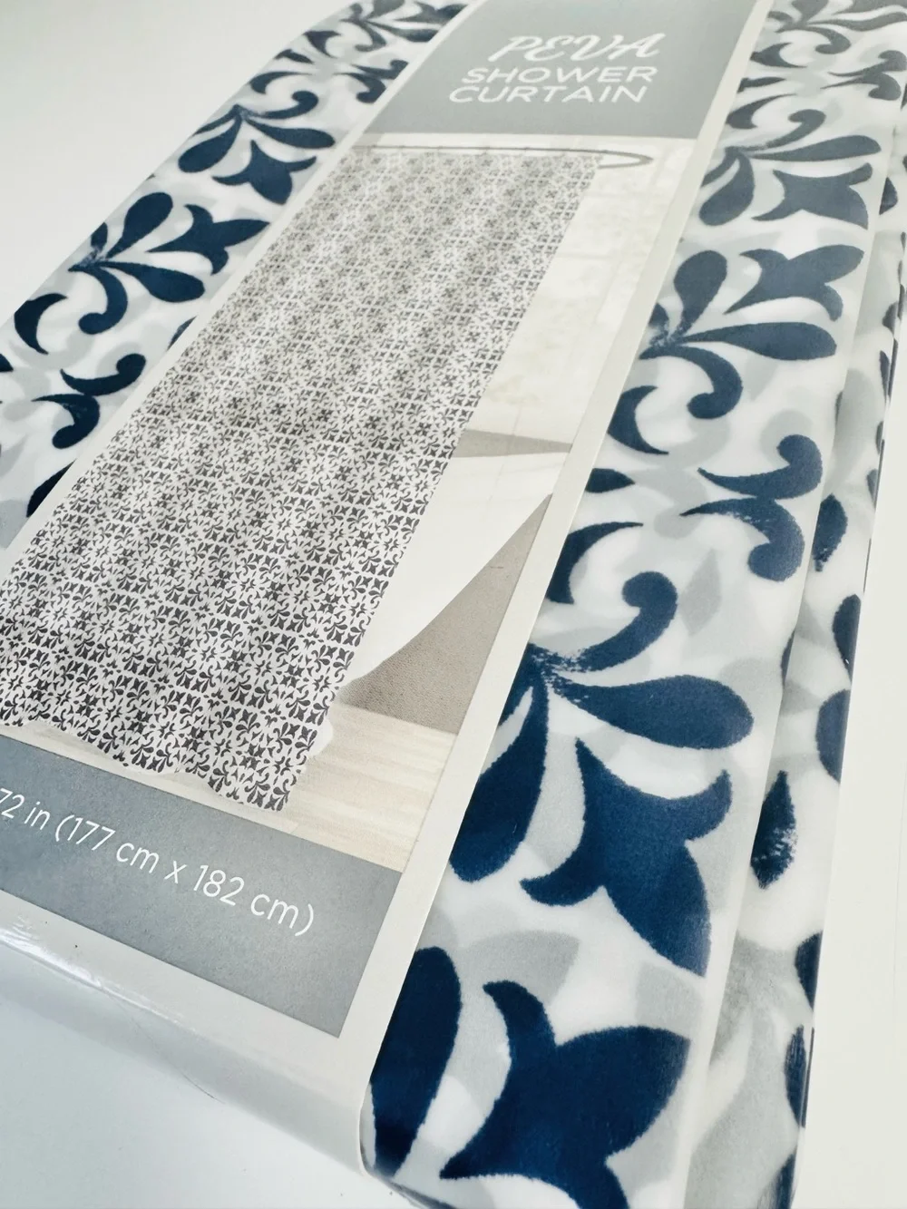 Comfort Bay Peva Shower Curtain Damask Printed Navy Blue 70x72 NWT